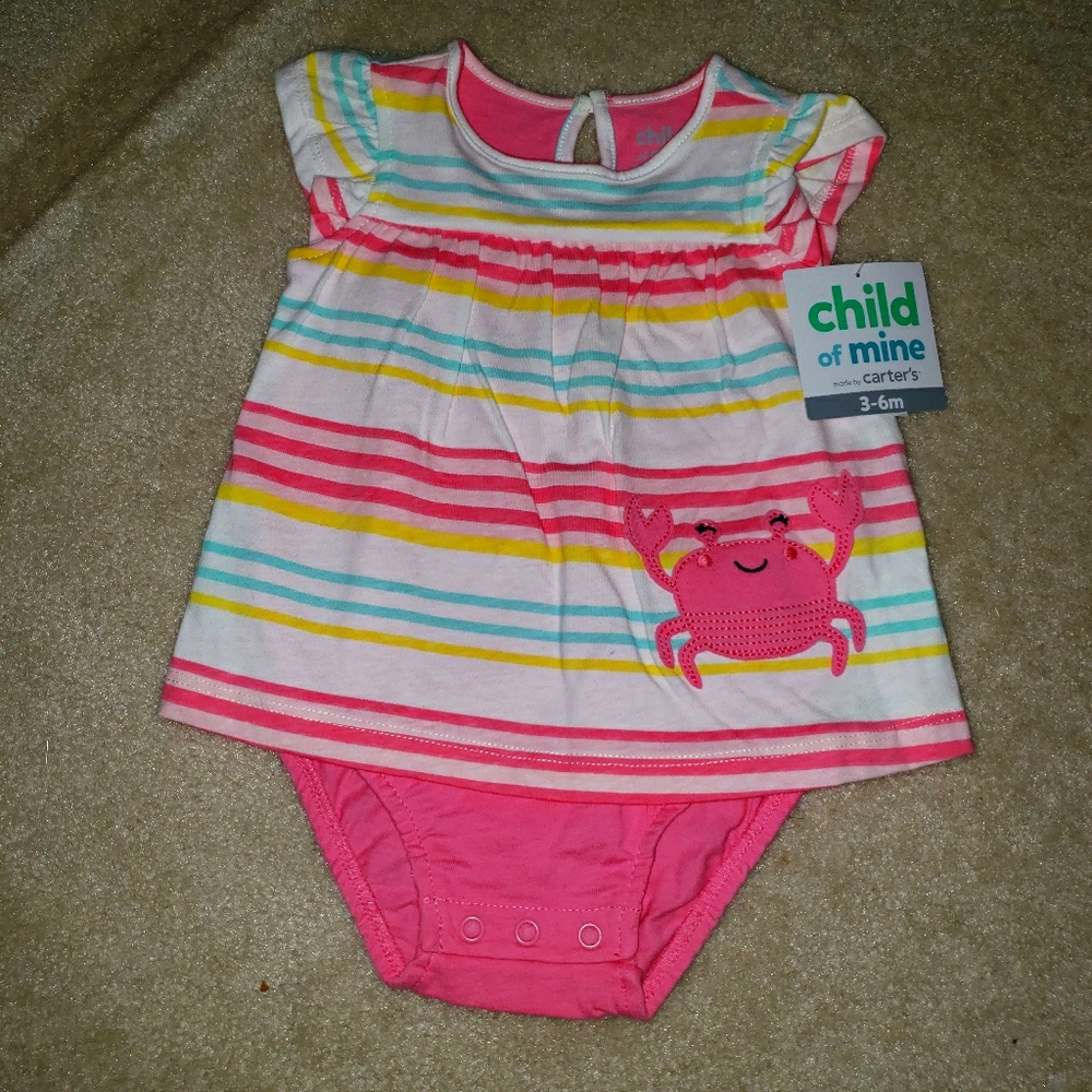 NWT Carter's crab pink striped sunsuit